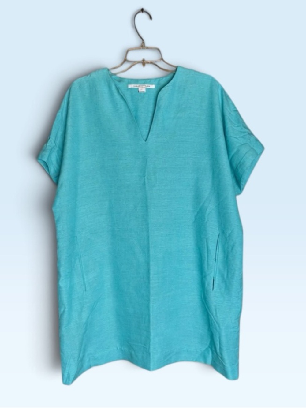 Diane von Furstenberg L Turquoise Oversized Tunic Dress V Neck Pockets